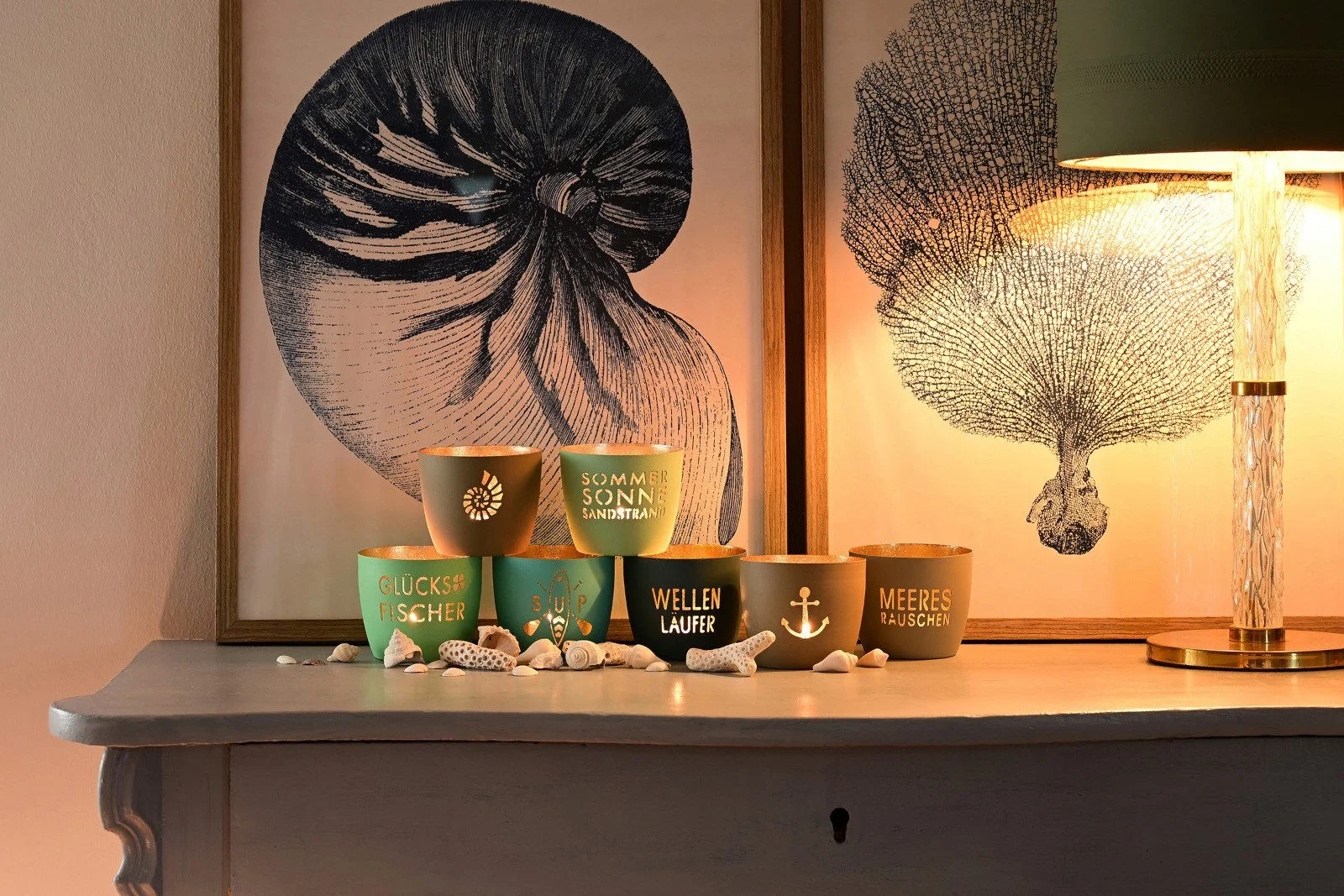 Windlicht „Zuhause“ – Weiß/Gold, Ø 8,5 cm